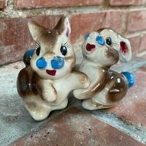 Very vintage and elusive blue cotton tail bunny salt and pepper shakers